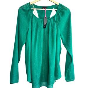 I Love Ronson Green Shimmer Long Sleeve Blouse NWT Holiday Party Top Size Large